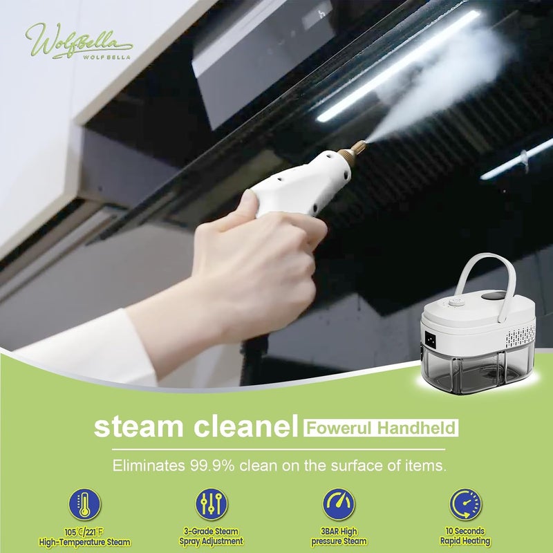 Wolfbella Steam Cleaner,15s Heat-Up,1.4L Tank,Steamer for Cleaning with 10 pcs Accessories,Multi-2500W High Temperature and Pressure handheld steamer,Steam Clea (2-White) - Image 2